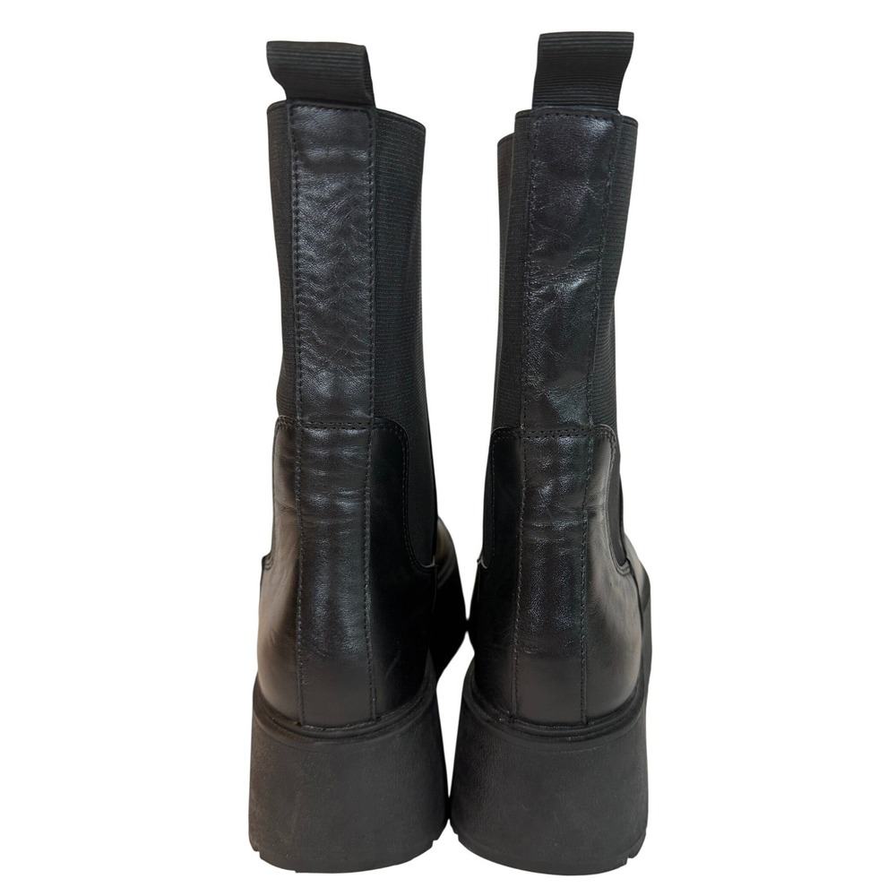 Zara Black Leather Platform Chelsea Boots Chunky Lug Sole Mid Calf EU 399 - Picture 4 of 9